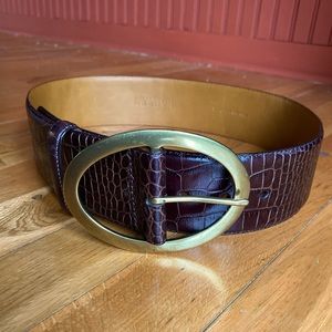 Alligator Emboss Italian Leather Ralph Lauren Belt With Solid Brass Buckle Sz S